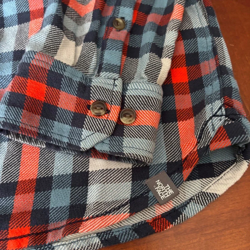 The North Face | Mens Large Plaid Flannel Button Down Shirt | Orange Blue